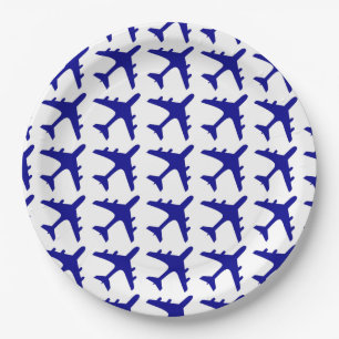 Blauw wit vliegtuigpatroon papier borden papieren bordje