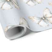  Blauw Wit Vlinder Vrijgezellenfeest Cadeaupapier (Rol Hoek)