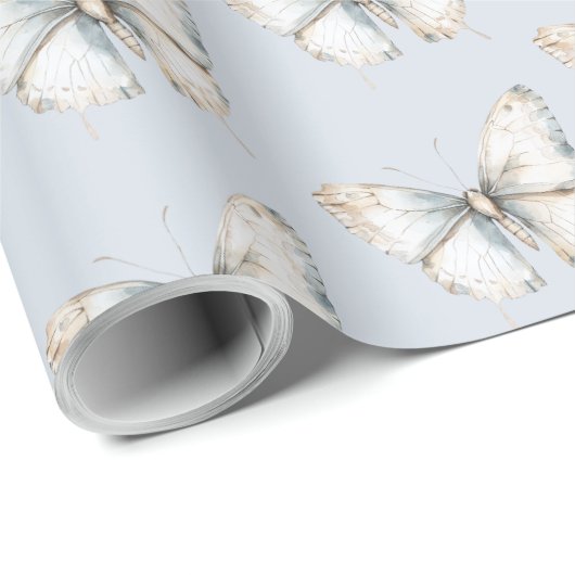  Blauw Wit Vlinder Vrijgezellenfeest Cadeaupapier (Rol Hoek)