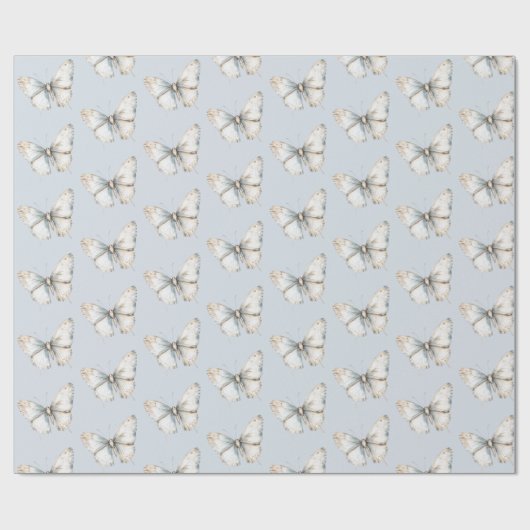  Blauw Wit Vlinder Vrijgezellenfeest Cadeaupapier (Vlak)