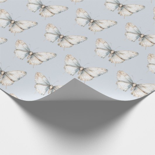  Blauw Wit Vlinder Vrijgezellenfeest Cadeaupapier (Hoek)