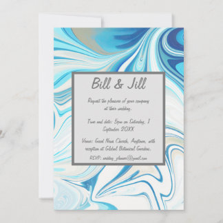 Blauw Wit Vloeibaar Marmeren Huwelijk Kaart