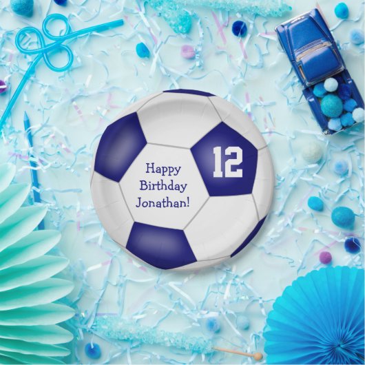 Blauw Wit Voetbal Thema Kinderen Verjaardagsfeest Papieren Bordje (Feest)