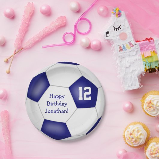 Blauw Wit Voetbal Thema Kinderen Verjaardagsfeest Papieren Bordje (Feest)