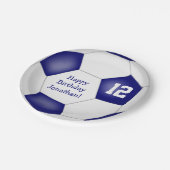 Blauw Wit Voetbal Thema Kinderen Verjaardagsfeest Papieren Bordje (Gekanteld)