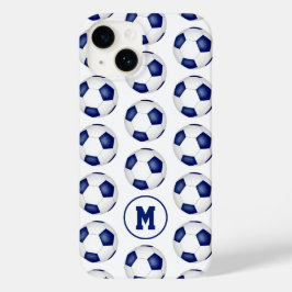 Blauw wit voetballen patroon monogram Case-Mate iPhone 14 hoesje