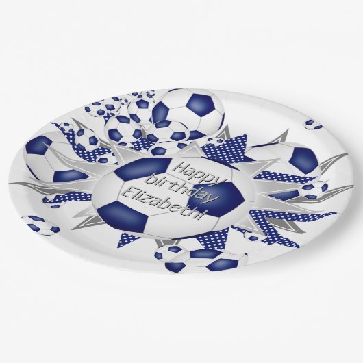 Blauw wit voetballen sterren verjaardag papieren bordje (Gekanteld)