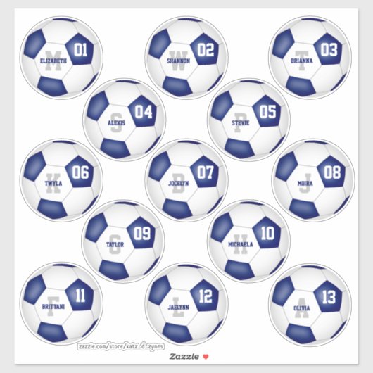 blauw - wit voetbalteam kleuren individuele speler sticker (Vel)