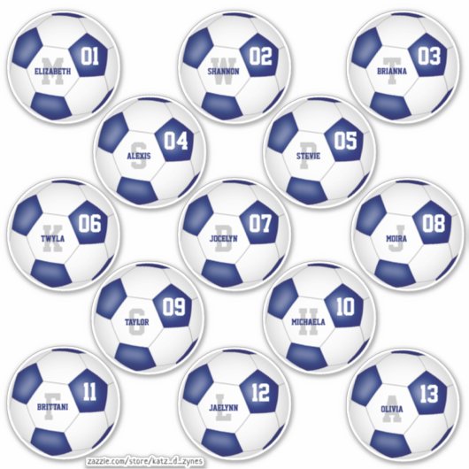 blauw - wit voetbalteam kleuren individuele speler sticker (Voorkant)