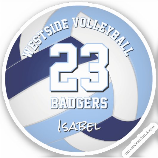 Blauw Wit Volleybal Club Kleuren Atleet Naam Sticker (Voorkant)