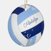 Blauw Wit Volleybal Klein Zilveren Sterren Accent Keramisch Ornament (Links)