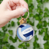 Blauw wit volleybal met klein zilveren sterren acc sleutelhanger (Hand)