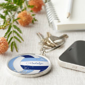 Blauw wit volleybal met klein zilveren sterren acc sleutelhanger (Zijkant)