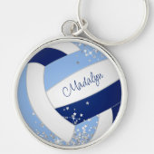 Blauw wit volleybal met klein zilveren sterren acc sleutelhanger (Voorkant)