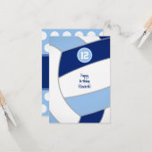 Blauw wit volleybal verjaardag of gefeliciteerd kaart (Voorkant / Achterkant in situ)