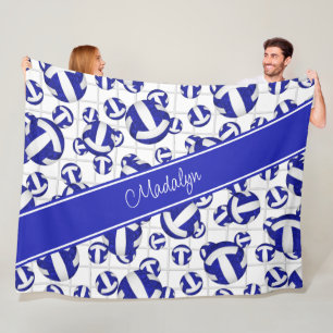 blauw wit volleyballen met netto - accentpatroon fleece deken