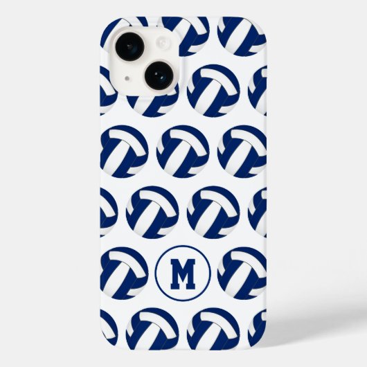 Blauw wit volleyballen patroon met monogram Case-Mate iPhone case (Achterkant)