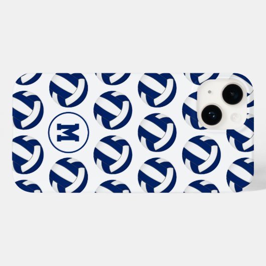 Blauw wit volleyballen patroon met monogram Case-Mate iPhone case (Achterkant (horizontaal))