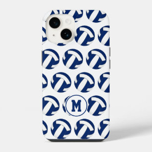 Blauw wit volleyballen patroon met monogram iPhone 14 hoesje