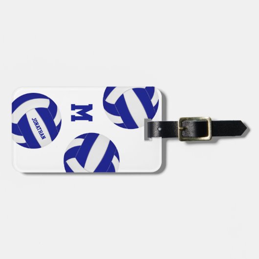 blauw wit volleybalteam kleuren jongens meisjes bagagelabel (Voorkant horizontaal)