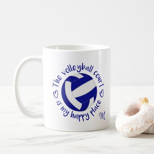 Blauw wit volleybalveld is mijn gelukkige plek koffiemok (Met donut)