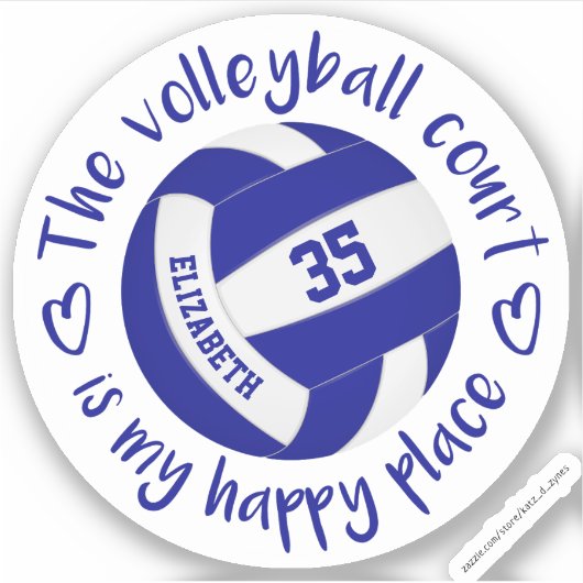 Blauw wit volleybalveld mijn gelukkige plaats sticker (Voorkant)