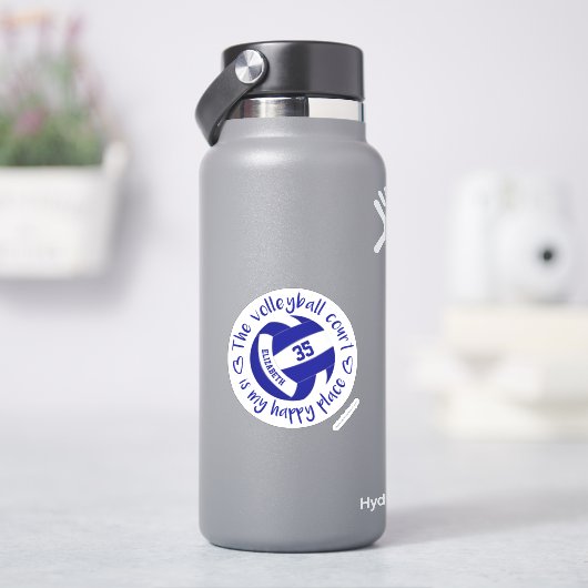 Blauw wit volleybalveld mijn gelukkige plaats sticker (HydroFlask)