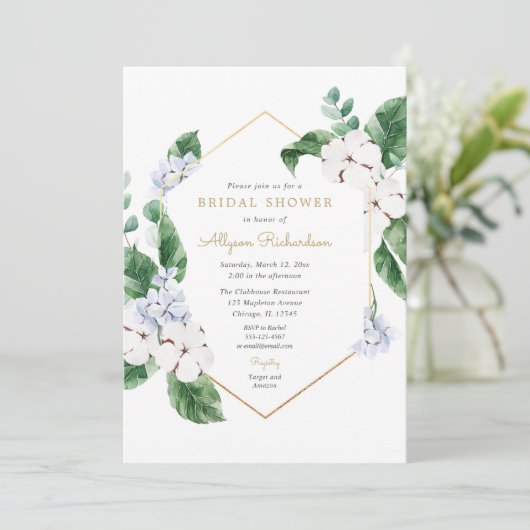 Blauw wit voorjaar bloemen goud lijst vrijgezellen kaart (Staand voorkant)