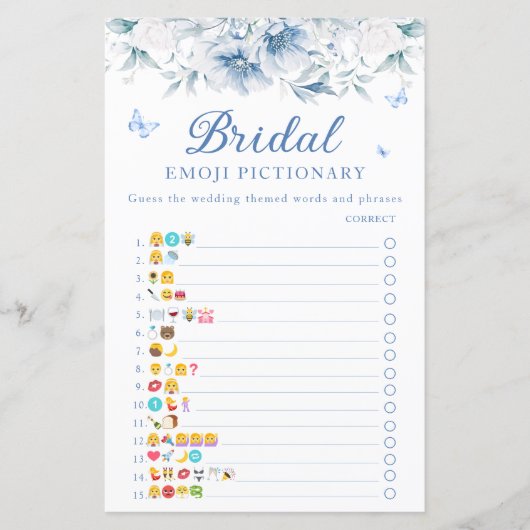 Blauw Wit Vrijgezellenfeest Emoji Pictionary Game (Voorkant)