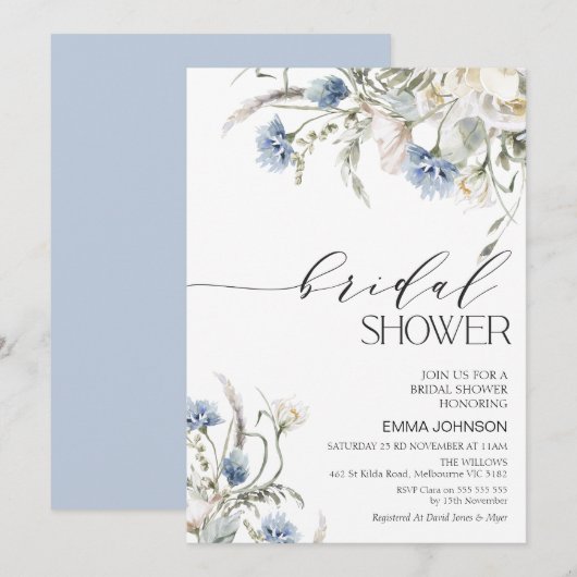 Blauw wit Vrijgezellenfeest van wilde bloemen Kaart (Voorkant / Achterkant)