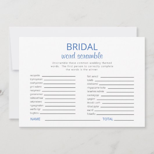 Blauw & Wit Vrijgezellenfeest Woord Scramble Game  Kaart (Voorkant)