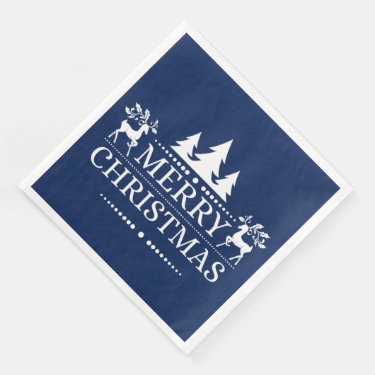 Blauw & Wit Vrolijk Kerstpapier Servetten (Hoek)