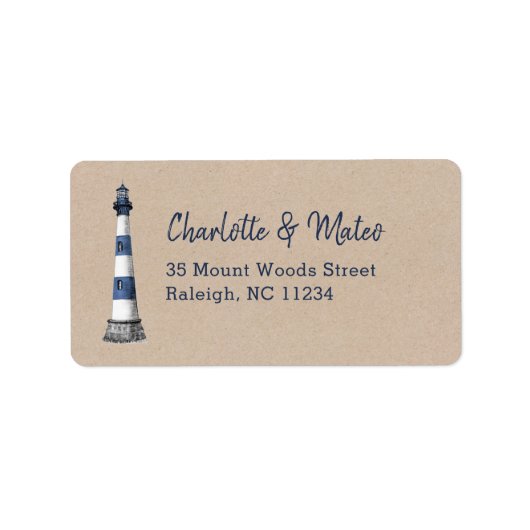 Blauw Wit Vuurtoren Kraft Label (Voorkant)