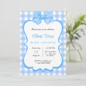 Blauw Wit Waterverf Baby shower Uitnodiging (Staand voorkant)