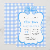 Blauw Wit Waterverf Baby shower Uitnodiging (Voorkant / Achterkant)