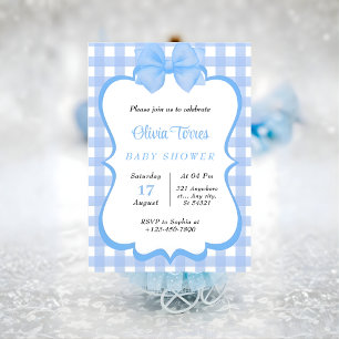Blauw Wit Waterverf Baby shower Uitnodiging