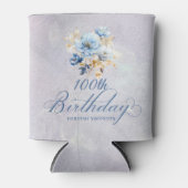 Blauw Wit Waterverf Bloemen 100ste Verjaardag Blikjeskoeler (Voorkant)