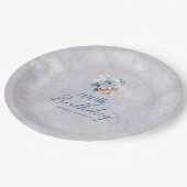 Blauw Wit Waterverf Bloemen 100ste Verjaardag Papieren Bordje (Gekanteld)