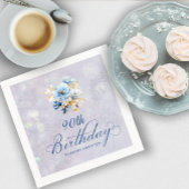 Blauw Wit Waterverf Bloemen 90ste Verjaardag Servet