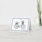 Blauw Wit Waterverf Bloemen Fietsnaam Monogram Bedankkaart (Voorkant)