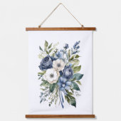 Blauw Wit Waterverf Bloemen Home Decor Hangend Wandkleed (Voorkant)