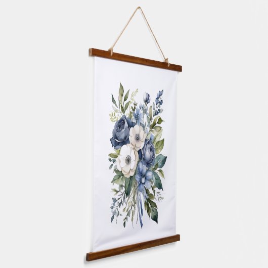 Blauw Wit Waterverf Bloemen Home Decor Hangend Wandkleed (Gebogen)