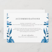 Blauw wit waterverf bloemenbruiloft accommodatie informatiekaartje (Voorkant / Achterkant)