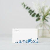 Blauw & wit waterverf bloemenbruiloft plaats kaart plaatskaartje (Staand voorkant)