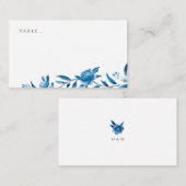 Blauw & wit waterverf bloemenbruiloft plaats kaart plaatskaartje (Voorkant / Achterkant)