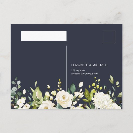 Blauw & Wit Waterverf Bloemendruppel Geen Menu RSV (Achterkant)