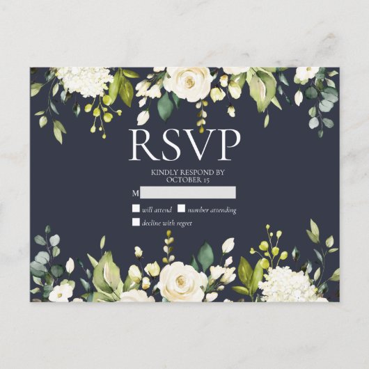 Blauw & Wit Waterverf Bloemendruppel Geen Menu RSV (Voorkant)