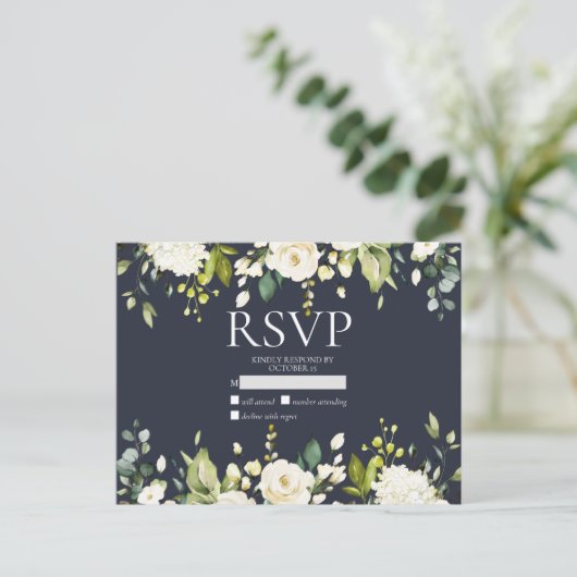 Blauw & Wit Waterverf Bloemendruppel Geen Menu RSV (Staand voorkant)