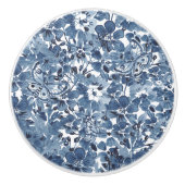 Blauw & Wit Waterverf Bloemenvlinder Elegant Keramische Knop (Voorkant)