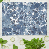 Blauw & Wit Waterverf Bloemenvlinder Elegant Theedoek (Gevouwen)